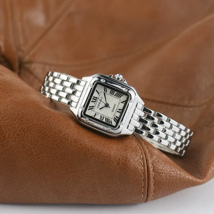 vintage Gold of SilverColourig horloge met klassieke wijzerplaat en vierkante kast