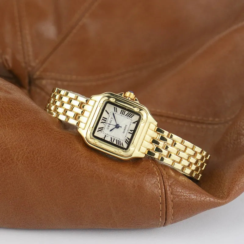 vintage Gold of SilverColourig horloge met klassieke wijzerplaat en vierkante kast