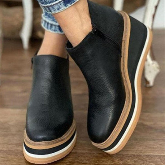 lederen dames schoenen met plateauzool en hak