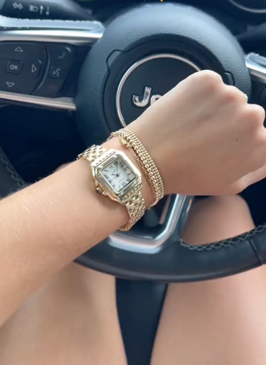 vintage Gold of SilverColourig horloge met klassieke wijzerplaat en vierkante kast