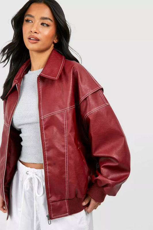 Zara | Red OverSized Leather Jacket