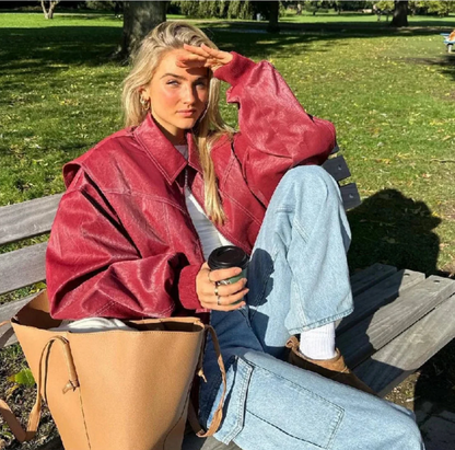 Zara | Red OverSized Leather Jacket